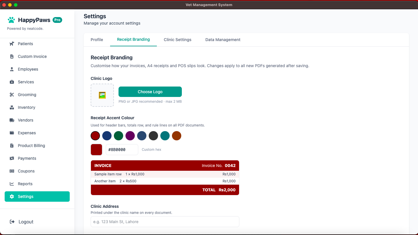 Invoice customisation