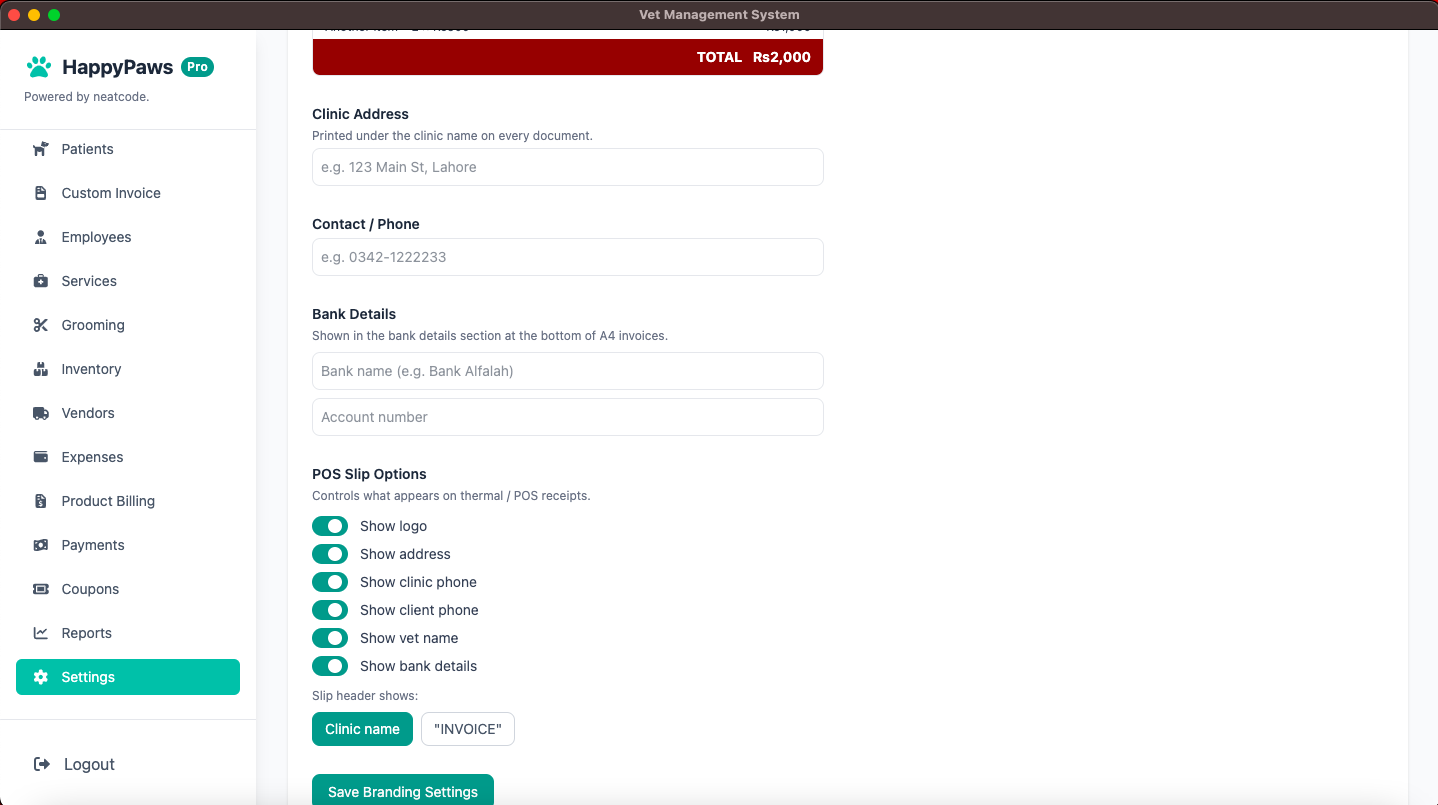 Invoice customisation